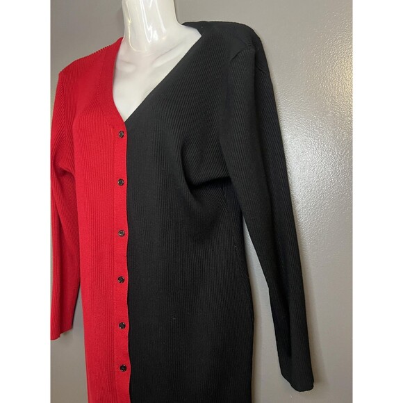 Almost Famous Sweater Dress Womens 3X Red Black Colorblock Button Front - Picture 5 of 13